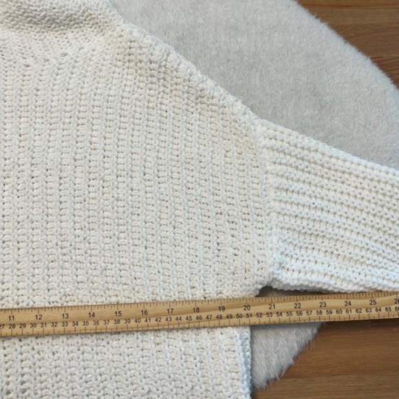 PINK Womens White Mock Neck White Ribbed Hem Open Knit Oversized Sweater Size XS - Picture 7 of 9